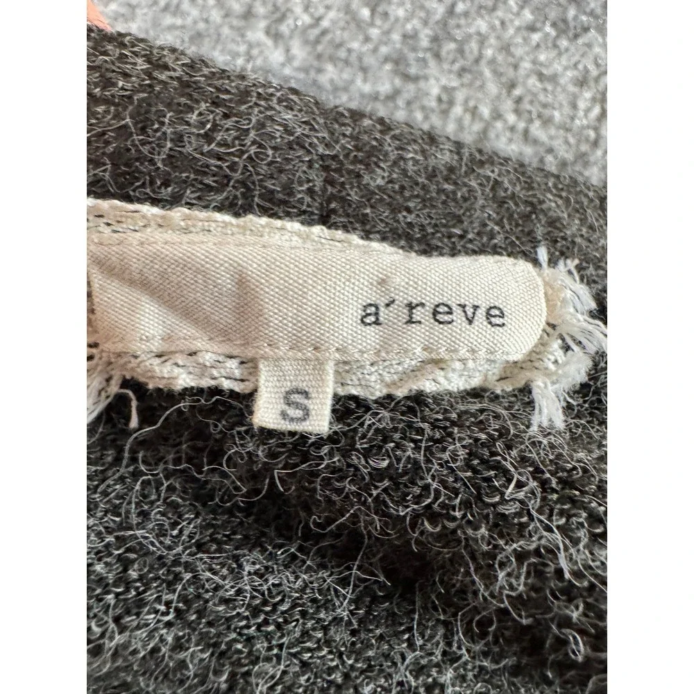 A'Reve‎ Womens Charcoal Grey Knit Cardigan Black Floral Lace Overlay V-Neck SZ S